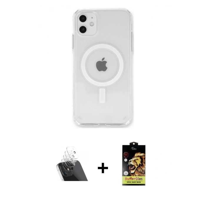 MARSİLYAN™- iPhone 11 Kılıf Kutup Klasik Serisi - Siyah Buffer Cam Ekran Koruyucu + Kamera Lens Koruma Cam - SF
