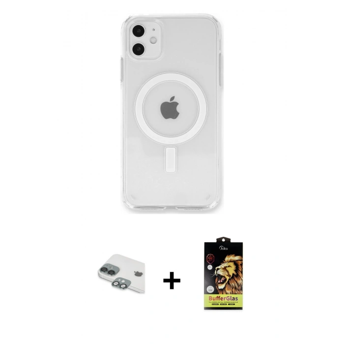 MARSİLYAN™- iPhone 11 Kılıf Kutup Klasik Serisi - Siyah Buffer Cam Ekran Koruyucu + Pers Alüminyum Kamera Lens - YL