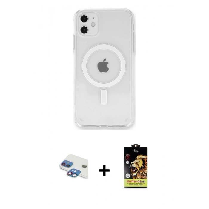 MARSİLYAN™- iPhone 11 Kılıf Kutup Klasik Serisi - Siyah Buffer Cam Ekran Koruyucu + Pers Alüminyum Kamera Lens - GI