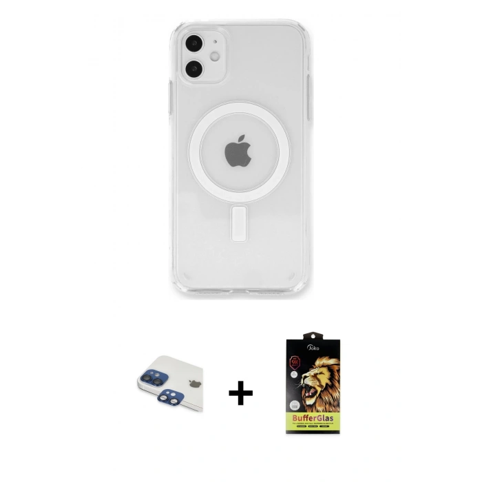 MARSİLYAN™- iPhone 11 Kılıf Kutup Klasik Serisi - Siyah Buffer Cam Ekran Koruyucu + Pers Alüminyum Kamera Lens - LT