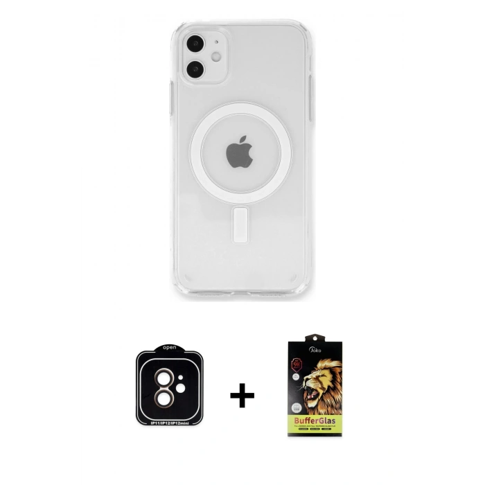 MARSİLYAN™- iPhone 11 Kılıf Kutup Klasik Serisi - Siyah Buffer Cam Ekran Koruyucu + PVD Metal Kamera Lens - TU