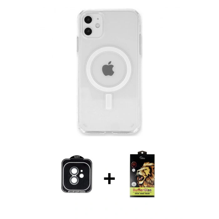 MARSİLYAN™- iPhone 11 Kılıf Kutup Klasik Serisi - Siyah Buffer Cam Ekran Koruyucu + PVD Metal Kamera Lens - YL