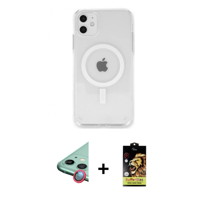 MARSİLYAN™- iPhone 11 Kılıf Kutup Klasik Serisi - Siyah Buffer Cam Ekran Koruyucu + Raze Metal Kamera Lens - KI