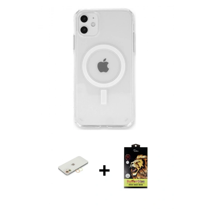 MARSİLYAN™- iPhone 11 Kılıf Kutup Klasik Serisi - Siyah Buffer Cam Ekran Koruyucu + Renkli Kamera Lens Koruma Cam - SI