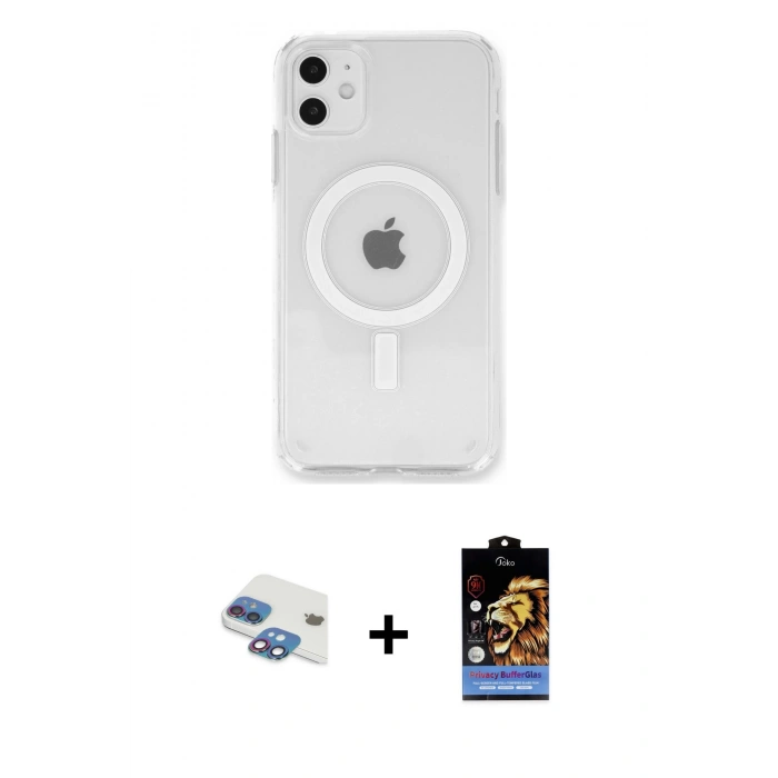MARSİLYAN™- iPhone 11 Kılıf Kutup Klasik Serisi - Siyah Buffer Hayalet Cam Ekran Koruyucu + Pers Alüminyum Kamera Lens - GI