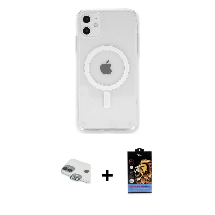 MARSİLYAN™- iPhone 11 Kılıf Kutup Klasik Serisi - Siyah Buffer Hayalet Cam Ekran Koruyucu + Pers Alüminyum Kamera Lens - YL