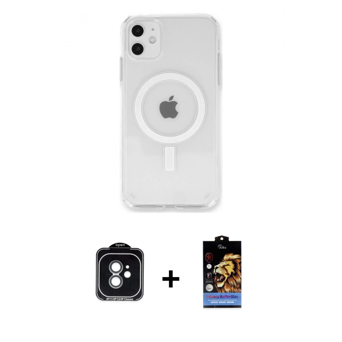 MARSİLYAN™- iPhone 11 Kılıf Kutup Klasik Serisi - Siyah Buffer Hayalet Cam Ekran Koruyucu + PVD Metal Kamera Lens - YL