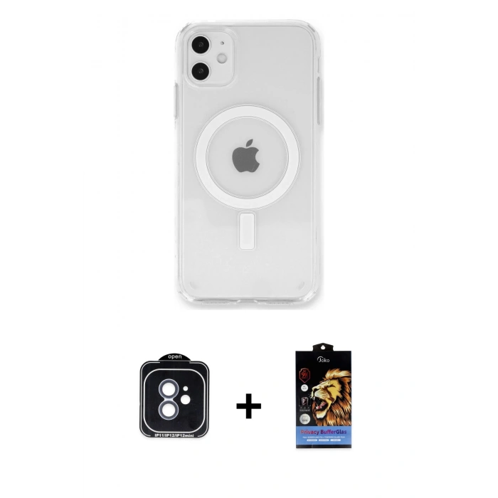 MARSİLYAN™- iPhone 11 Kılıf Kutup Klasik Serisi - Siyah Buffer Hayalet Cam Ekran Koruyucu + PVD Metal Kamera Lens - MI