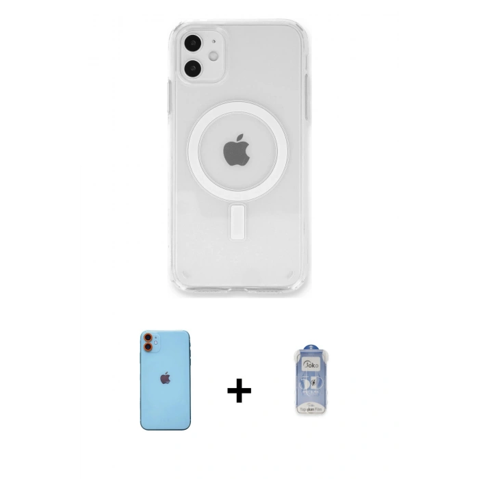 MARSİLYAN™- iPhone 11 Kılıf Kutup Klasik Serisi - Siyah Joko Magic 5D Cam + Neon Fosforlu Kamera Lens - TU