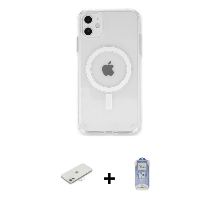 MARSİLYAN™- iPhone 11 Kılıf Kutup Klasik Serisi - Siyah Joko Magic 5D Cam + Renkli Kamera Lens Koruma Cam - SI