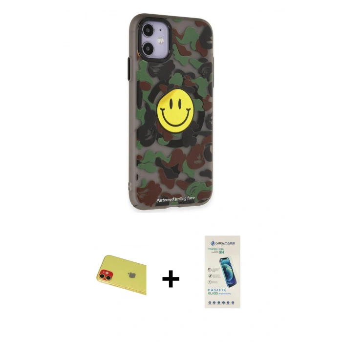 MARSİLYAN™- iPhone 11 Kılıf Nova Doku Koleksiyonu - Şeffaf Pasifik Cam Ekran Koruyucu + Rainbow Kamera Lens Koruma Cam - KI