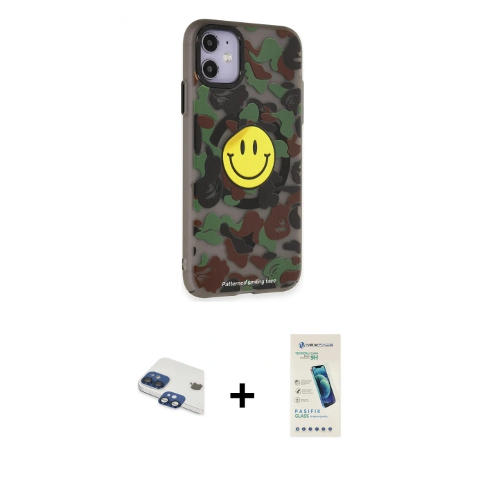MARSİLYAN™- iPhone 11 Kılıf Nova Doku Koleksiyonu - Şeffaf Pasifik Cam Ekran Koruyucu + Pers Alüminyum Kamera Lens - LT