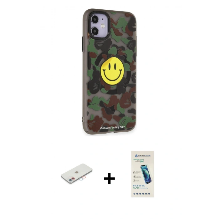 MARSİLYAN™- iPhone 11 Kılıf Nova Doku Koleksiyonu - Şeffaf Pasifik Cam Ekran Koruyucu + Renkli Kamera Lens Koruma Cam - PE