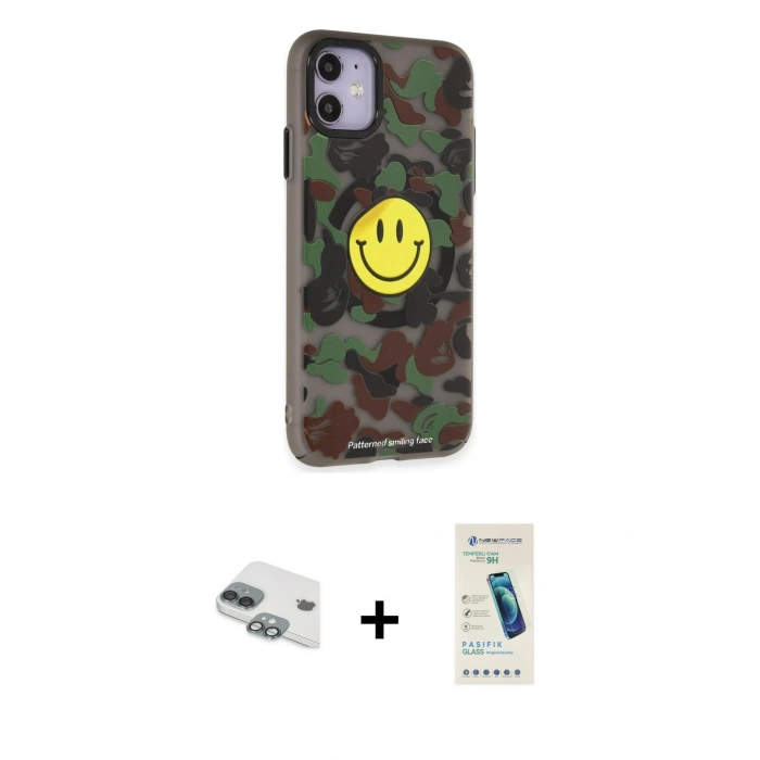 MARSİLYAN™- iPhone 11 Kılıf Nova Doku Koleksiyonu - Şeffaf Pasifik Cam Ekran Koruyucu + Pers Alüminyum Kamera Lens - YL