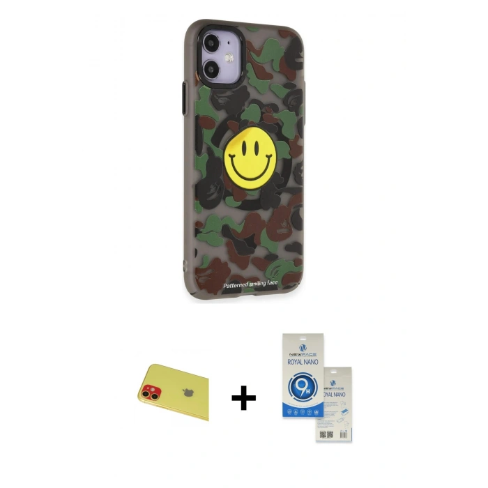 MARSİLYAN™- iPhone 11 Kılıf Nova Doku Koleksiyonu - Şeffaf Royal Nano Ekran Koruyucu + Rainbow Kamera Lens Koruma Cam - KI