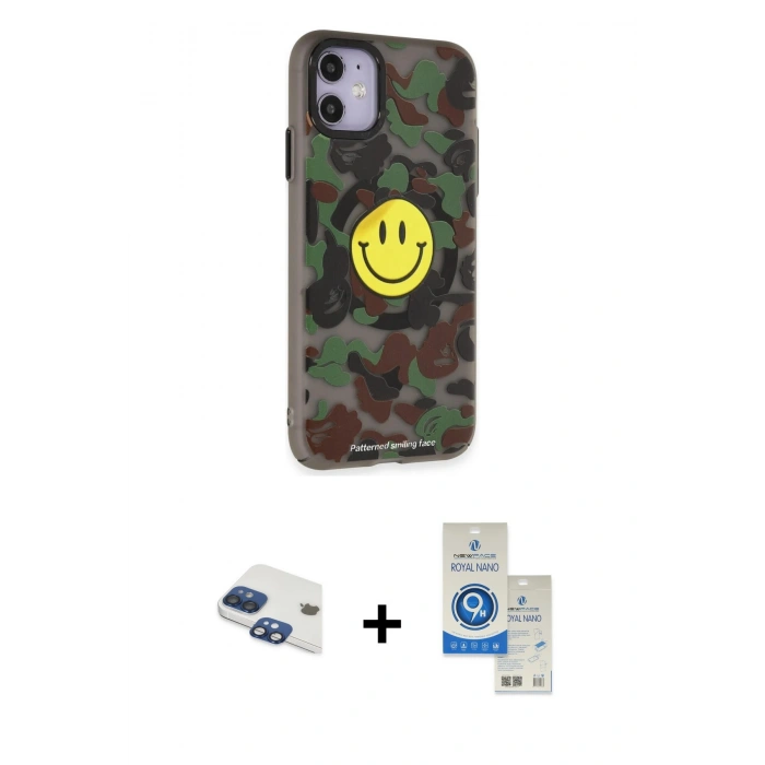 MARSİLYAN™- iPhone 11 Kılıf Nova Doku Koleksiyonu - Şeffaf Royal Nano Ekran Koruyucu + Pers Alüminyum Kamera Lens - LT
