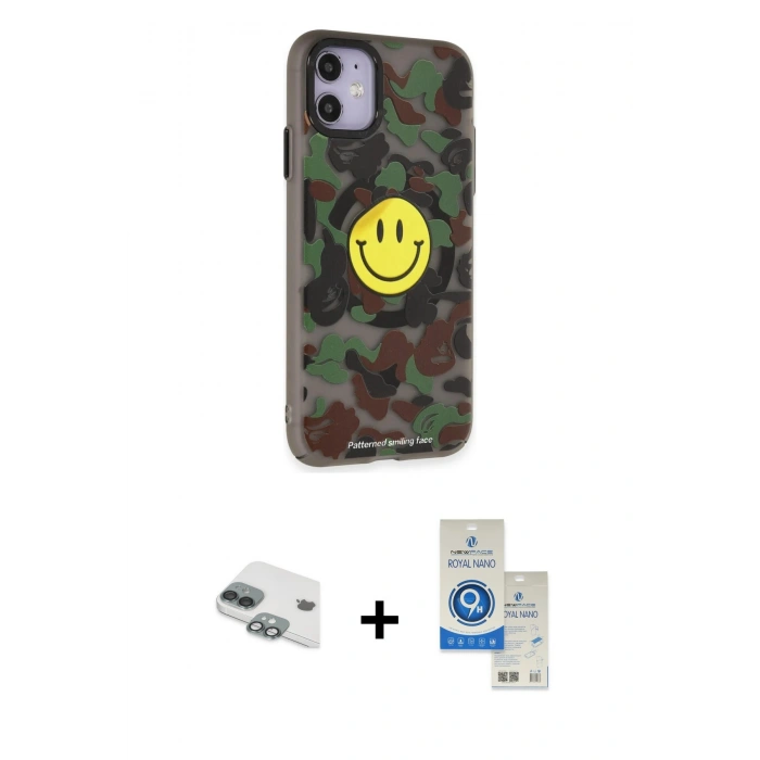 MARSİLYAN™- iPhone 11 Kılıf Nova Doku Koleksiyonu - Şeffaf Royal Nano Ekran Koruyucu + Pers Alüminyum Kamera Lens - YL