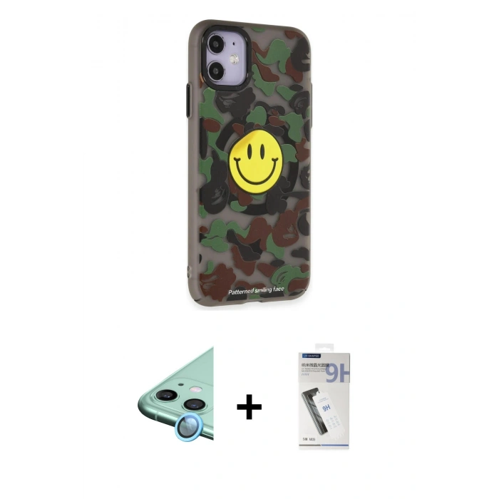 MARSİLYAN™- iPhone 11 Kılıf Nova Doku Koleksiyonu - Şeffaf Uv Polymer Nano Ekran Koruyucu + Mavi Raze Metal Kamera Lens