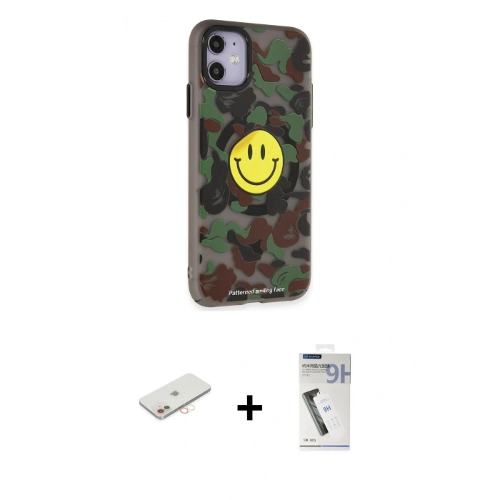 MARSİLYAN™- iPhone 11 Kılıf Nova Doku Koleksiyonu - Şeffaf Uv Polymer Nano Ekran Koruyucu + Renkli Kamera Lens Koruma Cam - YL
