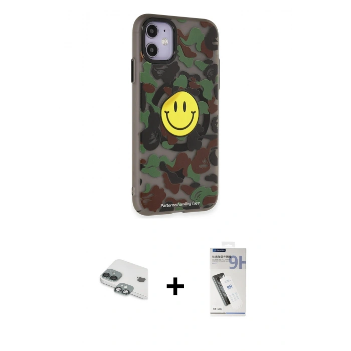 MARSİLYAN™- iPhone 11 Kılıf Nova Doku Koleksiyonu - Şeffaf Uv Polymer Nano Ekran Koruyucu + Yeşil Pers Alüminyum Kamera Lens