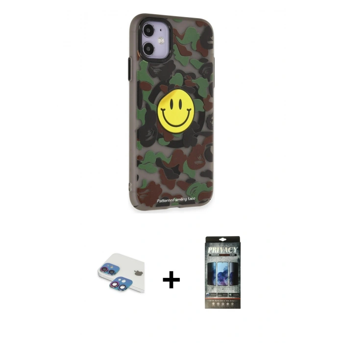 MARSİLYAN™- iPhone 11 Kılıf Nova Doku Koleksiyonu - Siyah 34D Hayalet Izgaralı Cam + Pers Alüminyum Kamera Lens - GI