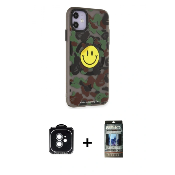 MARSİLYAN™- iPhone 11 Kılıf Nova Doku Koleksiyonu - Siyah 34D Hayalet Izgaralı Cam + PVD Metal Kamera Lens - YL