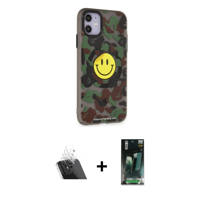 MARSİLYAN™- iPhone 11 Kılıf Nova Doku Koleksiyonu - Siyah 360 Mat Full Body Arka Koruyucu + Kamera Lens Koruma Cam - SF