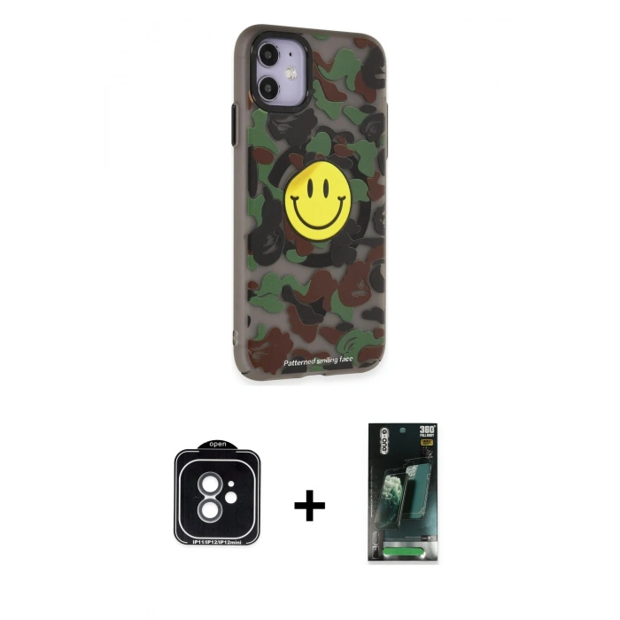 MARSİLYAN™- iPhone 11 Kılıf Nova Doku Koleksiyonu - Siyah 360 Mat Full Body Arka Koruyucu + PVD Metal Kamera Lens - YL