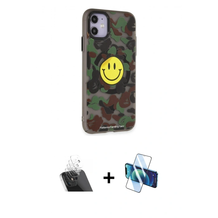MARSİLYAN™- iPhone 11 Kılıf Nova Doku Koleksiyonu - Siyah 3D Antistatik Cam Ekran Koruyucu + Kamera Lens Koruma Cam - SF