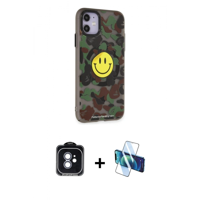MARSİLYAN™- iPhone 11 Kılıf Nova Doku Koleksiyonu - Siyah 3D Antistatik Cam Ekran Koruyucu + PVD Metal Kamera Lens - MI