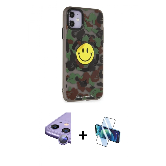 MARSİLYAN™- iPhone 11 Kılıf Nova Doku Koleksiyonu - Siyah 3D Antistatik Cam Ekran Koruyucu + Raze Metal Kamera Lens - MR