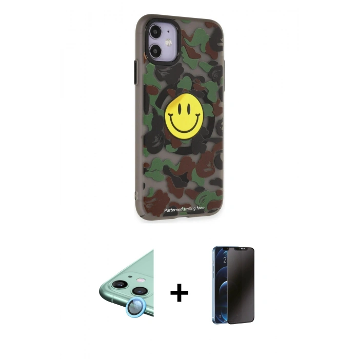 MARSİLYAN™- iPhone 11 Kılıf Nova Doku Koleksiyonu - Siyah 3D Antistatik Hayalet Cam Ekran Koruyucu + Raze Metal Kamera Lens - MI