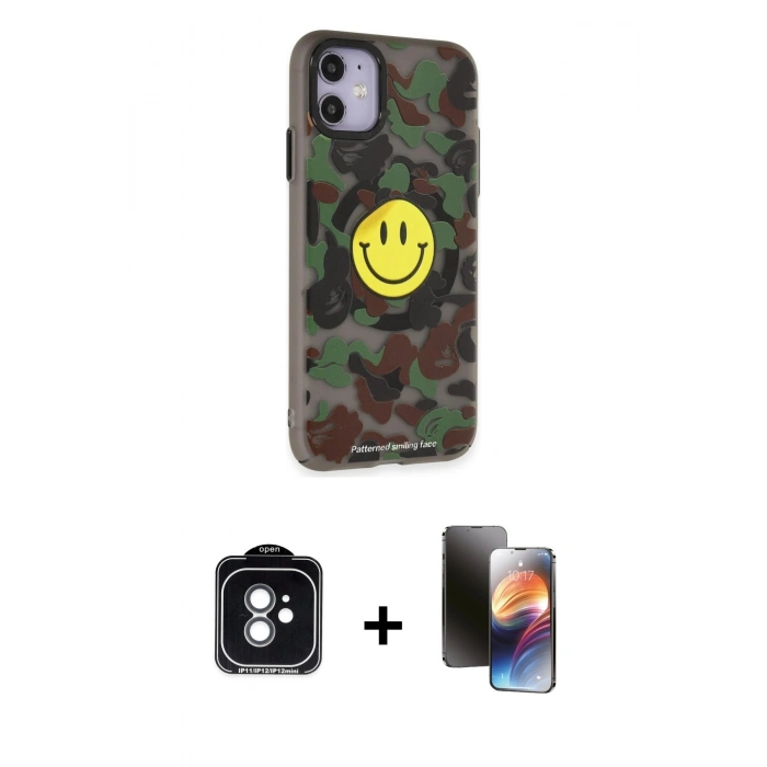 MARSİLYAN™- iPhone 11 Kılıf Nova Doku Koleksiyonu - Siyah 3D Antistatik Mat Seramik Nano Ekran Koruyucu + PVD Metal Kamera Lens - YL