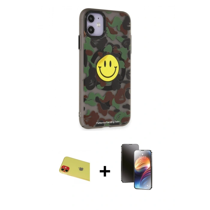 MARSİLYAN™- iPhone 11 Kılıf Nova Doku Koleksiyonu - Siyah 3D Antistatik Mat Seramik Nano Ekran Koruyucu + Rainbow Kamera Lens Koruma Cam - KI