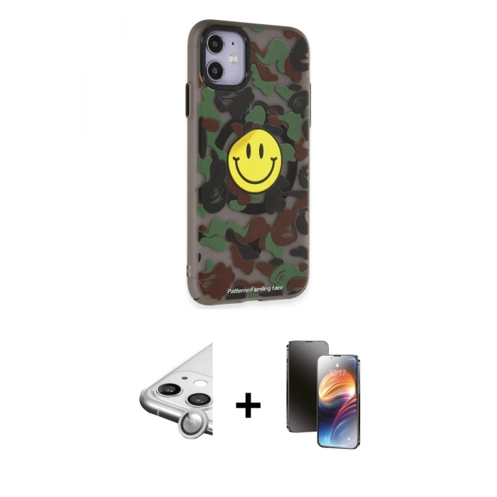 MARSİLYAN™- iPhone 11 Kılıf Nova Doku Koleksiyonu - Siyah 3D Antistatik Mat Seramik Nano Ekran Koruyucu + Raze Metal Kamera Lens - GS