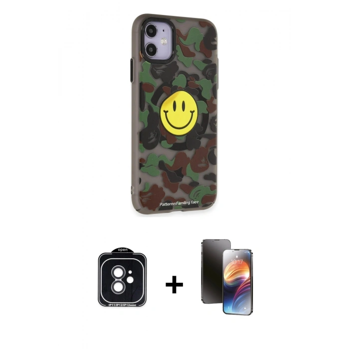 MARSİLYAN™- iPhone 11 Kılıf Nova Doku Koleksiyonu - Siyah 3D Antistatik Mat Seramik Nano Ekran Koruyucu + PVD Metal Kamera Lens - SH