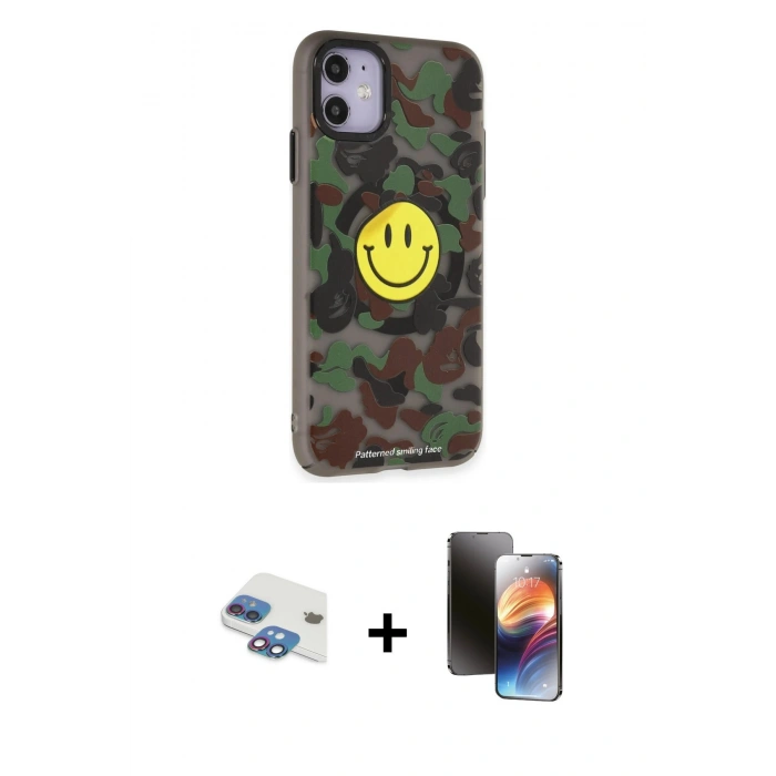 MARSİLYAN™- iPhone 11 Kılıf Nova Doku Koleksiyonu - Siyah 3D Antistatik Mat Seramik Nano Ekran Koruyucu + Pers Alüminyum Kamera Lens - GI
