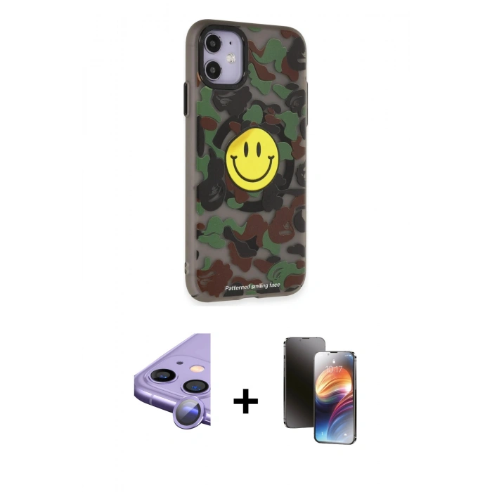 MARSİLYAN™- iPhone 11 Kılıf Nova Doku Koleksiyonu - Siyah 3D Antistatik Mat Seramik Nano Ekran Koruyucu + Raze Metal Kamera Lens - MR