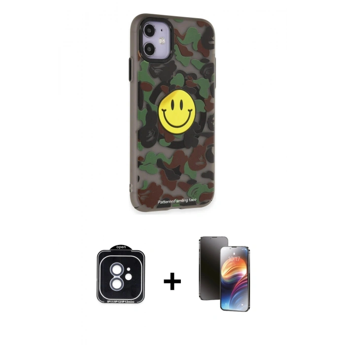 MARSİLYAN™- iPhone 11 Kılıf Nova Doku Koleksiyonu - Siyah 3D Antistatik Mat Seramik Nano Ekran Koruyucu + PVD Metal Kamera Lens - MI