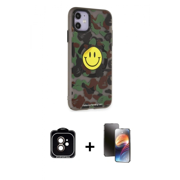 MARSİLYAN™- iPhone 11 Kılıf Nova Doku Koleksiyonu - Siyah 3D Antistatik Mat Seramik Nano Ekran Koruyucu + PVD Metal Kamera Lens - TU