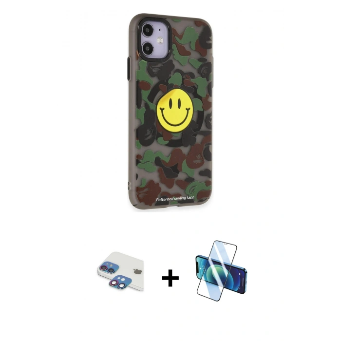 MARSİLYAN™- iPhone 11 Kılıf Nova Doku Koleksiyonu - Siyah 3D Antistatik Seramik Nano Ekran Koruyucu + Pers Alüminyum Kamera Lens - GI