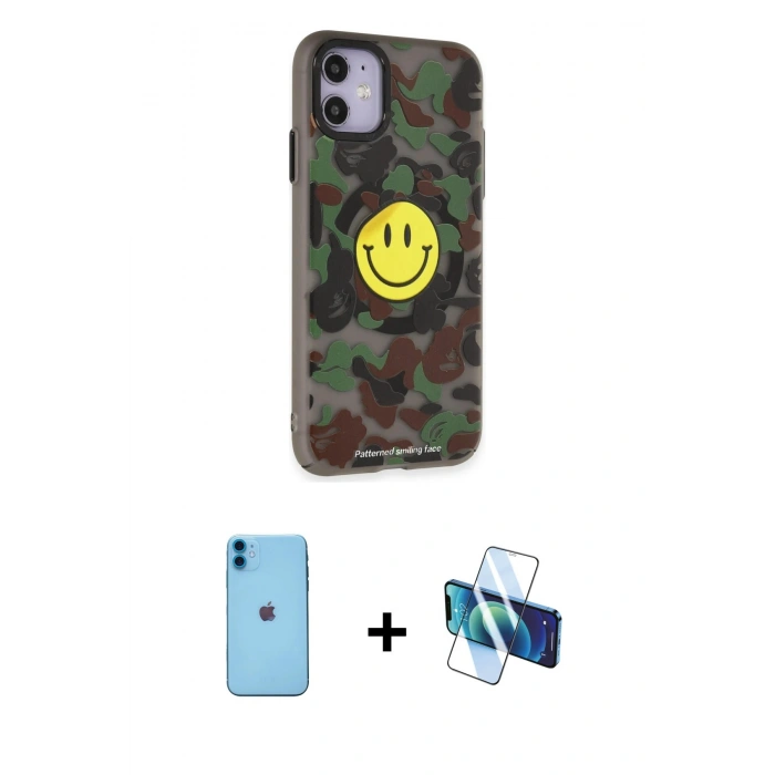 MARSİLYAN™- iPhone 11 Kılıf Nova Doku Koleksiyonu - Siyah 3D Antistatik Seramik Nano Ekran Koruyucu + Neon Fosforlu Kamera Lens - MI