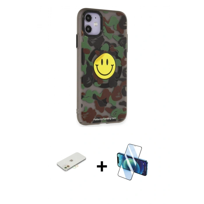 MARSİLYAN™- iPhone 11 Kılıf Nova Doku Koleksiyonu - Siyah 3D Antistatik Seramik Nano Ekran Koruyucu + Renkli Kamera Lens Koruma Cam - TU