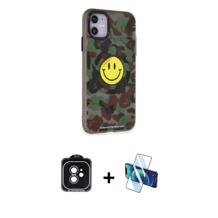 MARSİLYAN™- iPhone 11 Kılıf Nova Doku Koleksiyonu - Siyah 3D Antistatik Seramik Nano Ekran Koruyucu + PVD Metal Kamera Lens - SH
