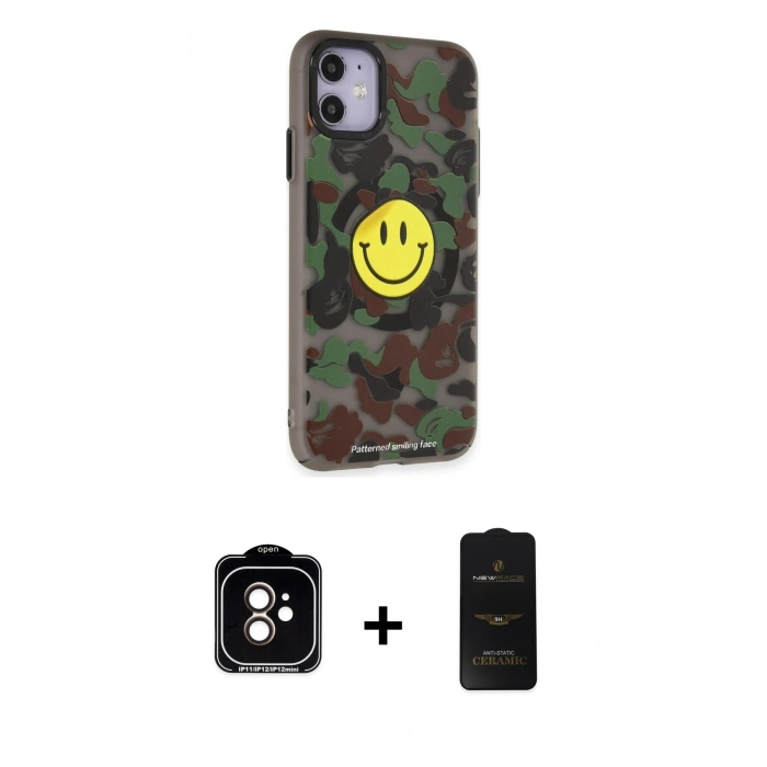 MARSİLYAN™- iPhone 11 Kılıf Nova Doku Koleksiyonu - Siyah 6D Antistatik Mat Seramik Hayalet Nano Ekran Koruyucu + Turuncu PVD Metal Kamera Lens