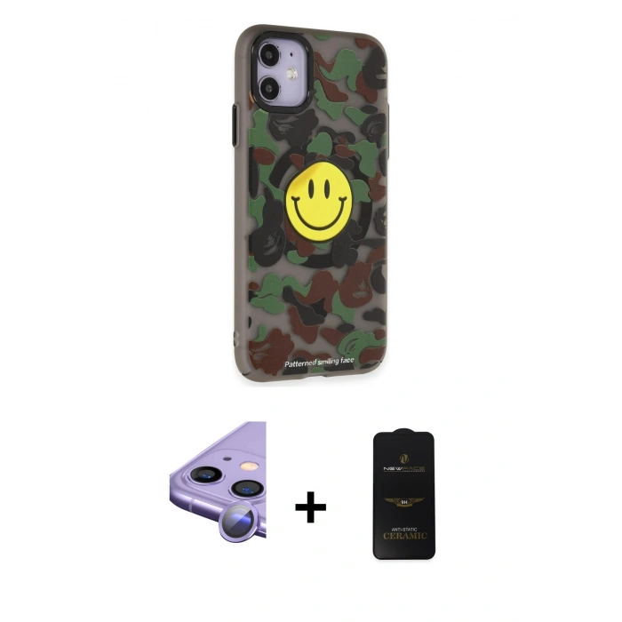 MARSİLYAN™- iPhone 11 Kılıf Nova Doku Koleksiyonu - Siyah 6D Antistatik Mat Seramik Hayalet Nano Ekran Koruyucu + Raze Metal Kamera Lens - MR