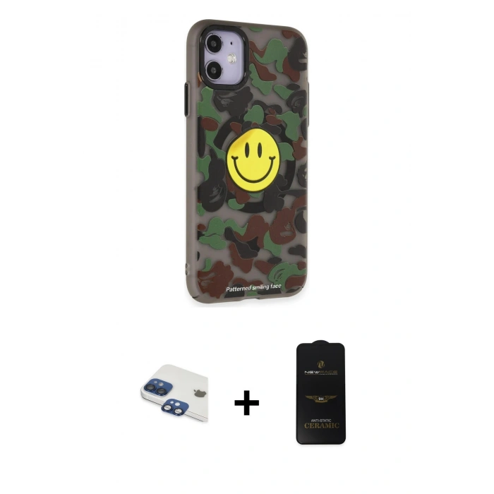 MARSİLYAN™- iPhone 11 Kılıf Nova Doku Koleksiyonu - Siyah 6D Antistatik Mat Seramik Hayalet Nano Ekran Koruyucu + Pers Alüminyum Kamera Lens - LT