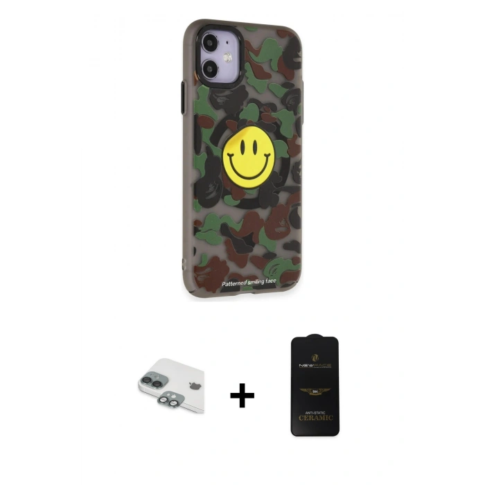 MARSİLYAN™- iPhone 11 Kılıf Nova Doku Koleksiyonu - Siyah 6D Antistatik Mat Seramik Hayalet Nano Ekran Koruyucu + Pers Alüminyum Kamera Lens - YL