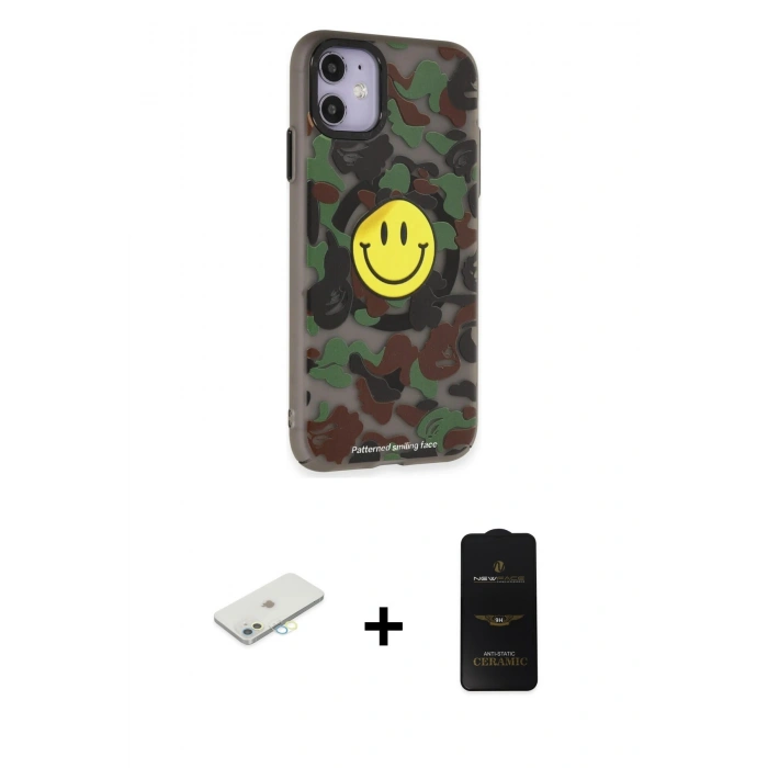 MARSİLYAN™- iPhone 11 Kılıf Nova Doku Koleksiyonu - Siyah 6D Antistatik Mat Seramik Hayalet Nano Ekran Koruyucu + Renkli Kamera Lens Koruma Cam - SI