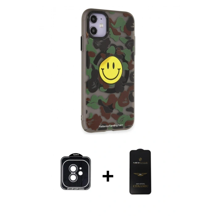 MARSİLYAN™- iPhone 11 Kılıf Nova Doku Koleksiyonu - Siyah 6D Antistatik Mat Seramik Hayalet Nano Ekran Koruyucu + PVD Metal Kamera Lens - SH